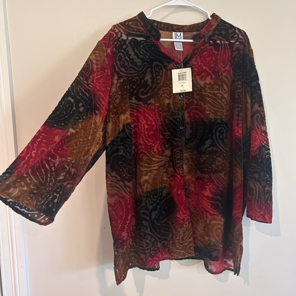Vtg Velvet Burnout Blouse Sz 2X Paisley Whimsigoth Sheer Artsy NWT